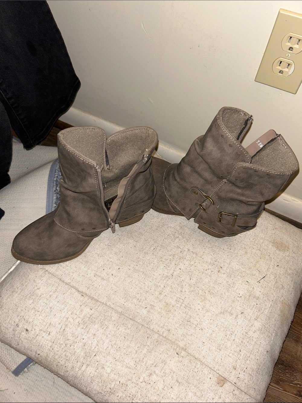 Women's Taupe Mid-Calf Buckle Heeled Boots